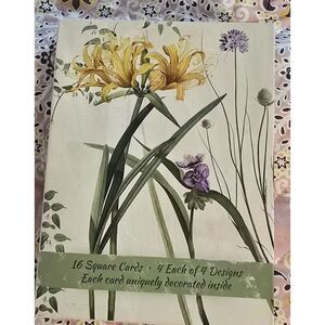 16 Square Flower Cards & Envelopes 4 Each Of 4 Designs By Driftwood Decorated In
